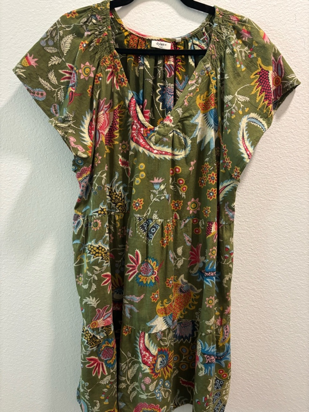 Dylan Olive Green Floral Paisley Tunic Dress, size S
